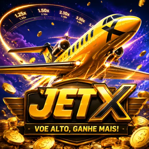 Capa do crash game JetX com foguete decolando e multiplicador na tela