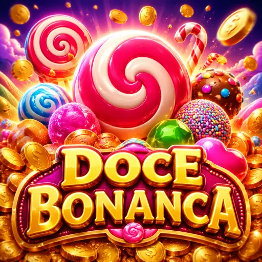 Capa do slot Sweet Bonanza com doces e frutas coloridas em cascata